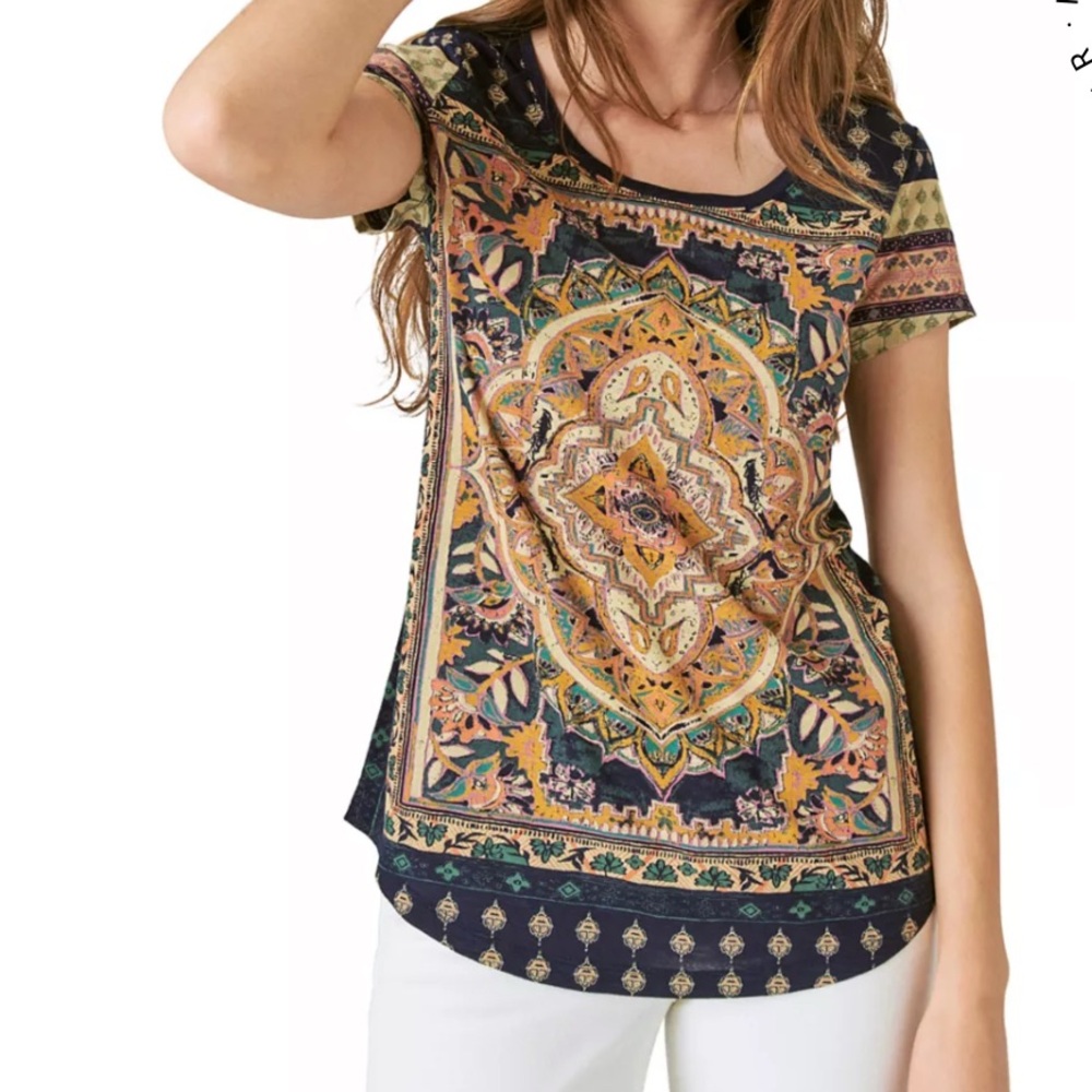 Lucky Brand Patterned Short Sleeve‎ Tee shirt Top Parisian Carpet Design
